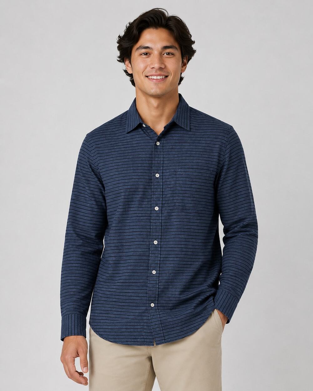 Banana Republic Striped Button Up Long Sleeve Alpha Shirt Mens Size Large Blue